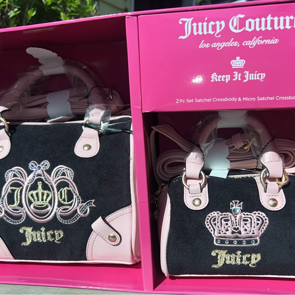 Juicy Couture Lovers Club Black Liquorice and Pink Crossbody Satchel Set Viral